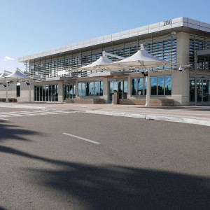 view of McClellan Airport building